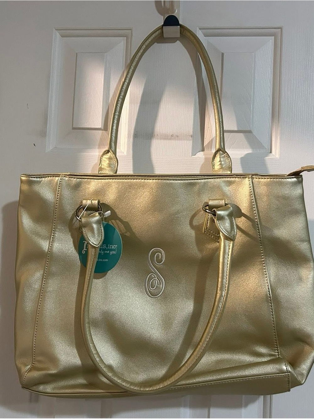 Metallic Gold Tote Bag with Monogram S - Unbranded